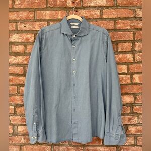 SUITSUPPLY Mid-Blue Denim, Egyptian Cotton Slim fit shirt 41/16